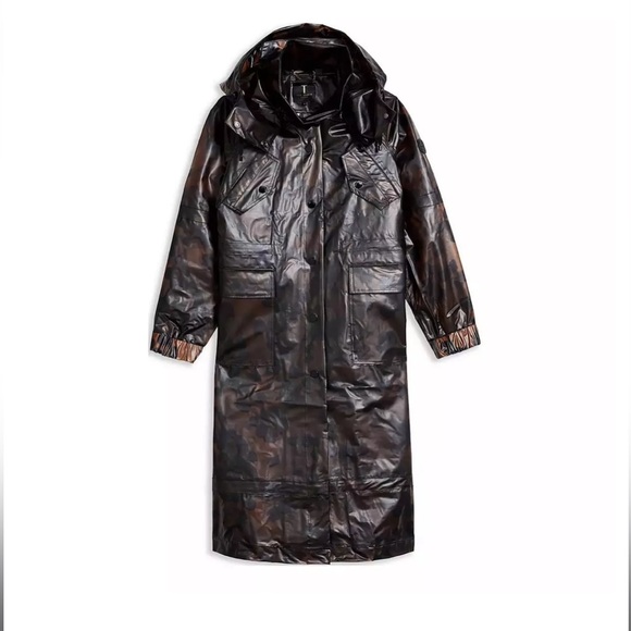 NWT TED BAKER Rosalei Brown Translucent Hooded Printed Rain Mac Coat size medium - Picture 2 of 5